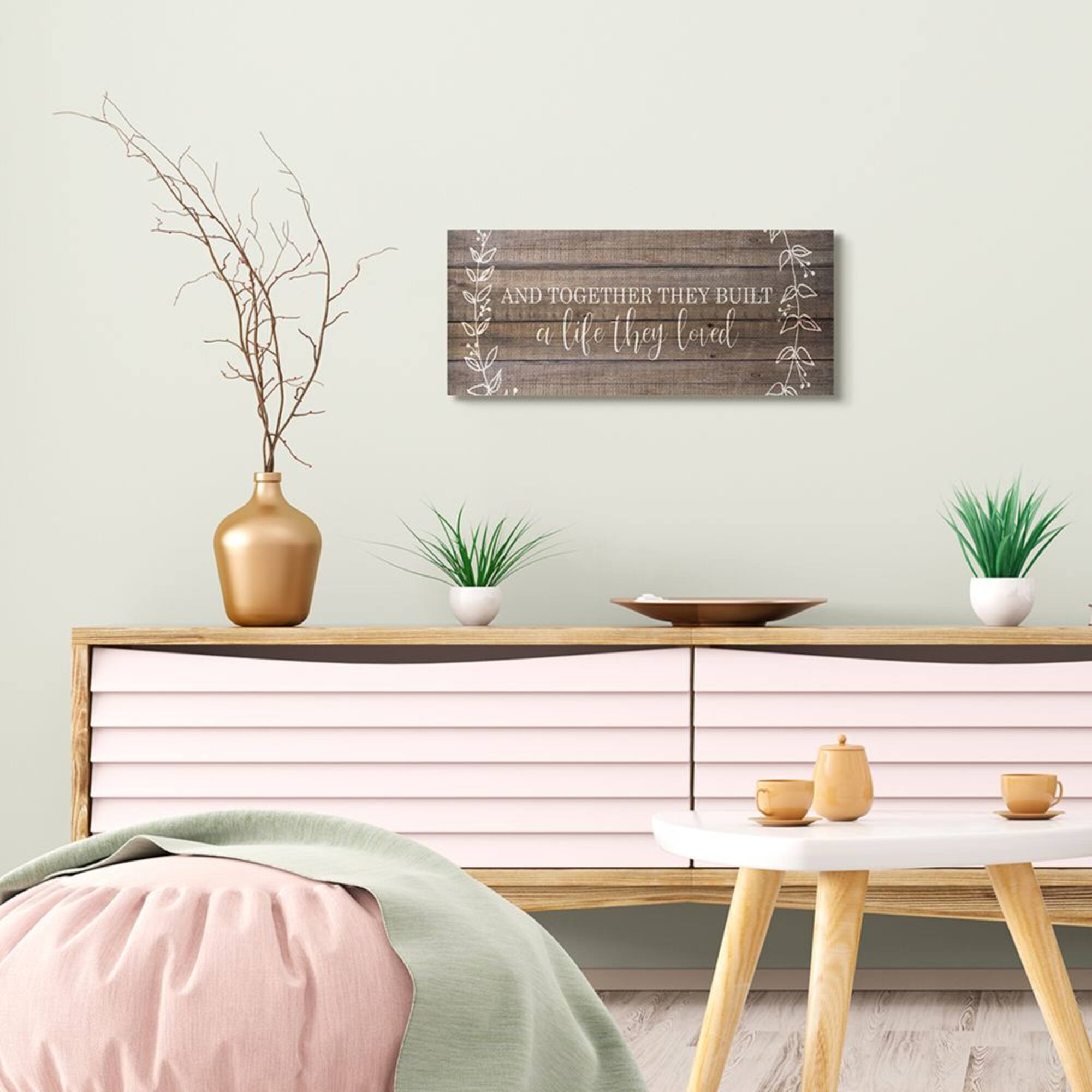 Stupell Industries Together They Built Love Wood Pattern Vines Worded Phrase Canvas Wall Art